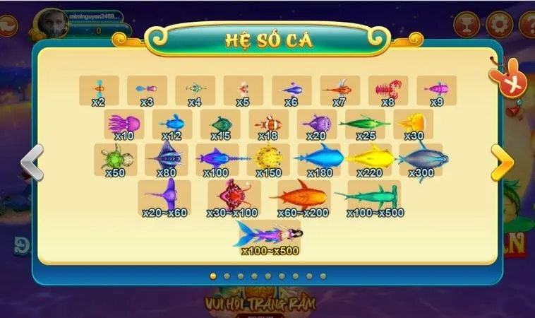 Hệ số cá trong game Bắn Cá Đại Dương Tại 22Bet