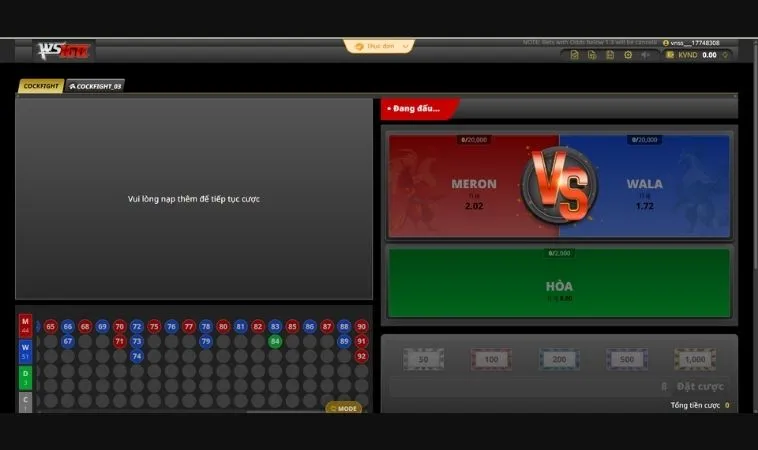 Giao diện cá cược Đá Gà WS168 Tại 22Bet