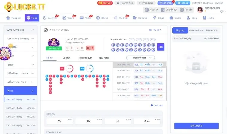 Giao diện chơi game nhanh Keno Tại 22Bet