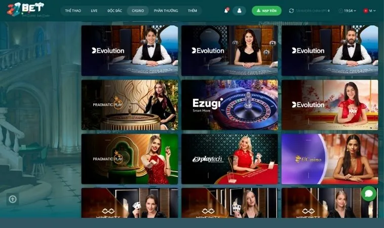 Đa dạng các nhà cung cấp game casino hợp tác với 22BET