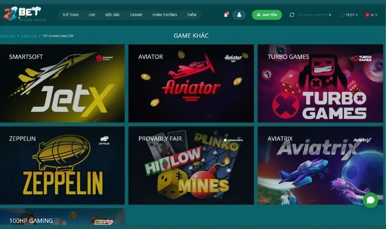 Đa dạng các thể loại game nhanh tại 22BET