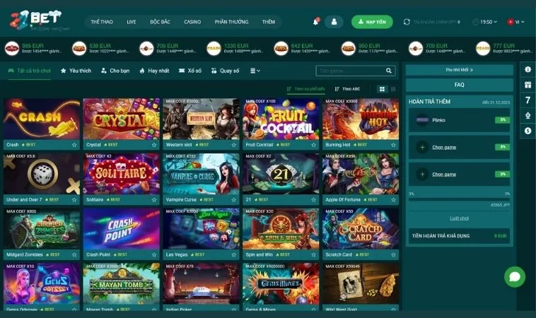 Đa dạng các tựa game để trải nghiệm tại nhà cái 22BET