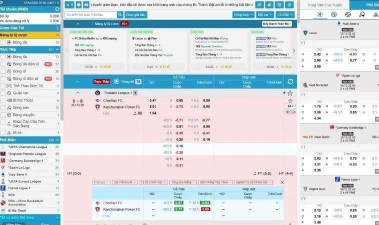 Bảng kèo cá cược thể thao 22BET đa dạng, phong phú